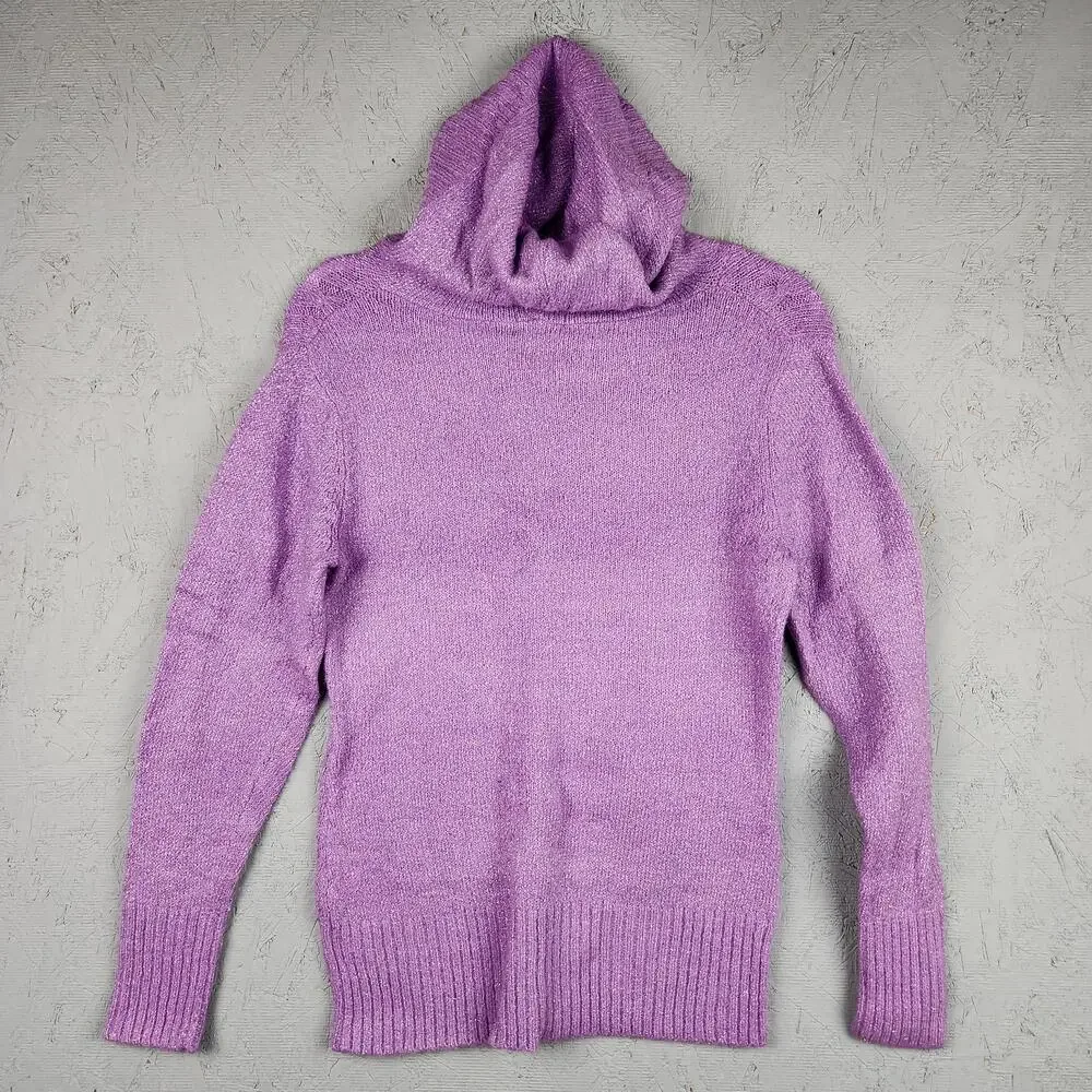 Vintage Arizona Jean Company Sweater Girls 14-16 Purple Hooded Sparkle Knit